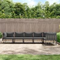 6-delige Loungeset met kussens poly rattan antracietkleurig - thumbnail
