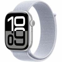 Apple Watch Series 10 (GPS 46 mm) Smartwatch - Kast van zilverkleurig aluminium - Ochtendblauw geweven sportbandje. Conditie bijhouden, Ecg-app, always on Retina-display, CO₂-neutraal - thumbnail