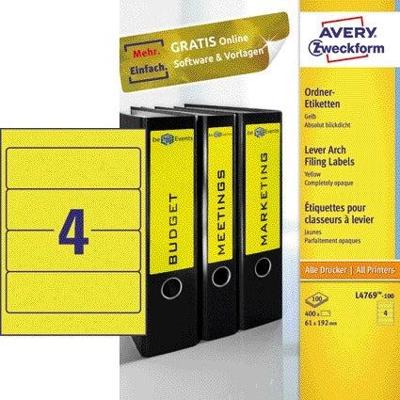 Rugetiket Avery breed 61x192mm zelfklevend geel 100 vel | 5 stuks