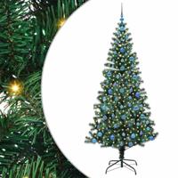 VidaXL Kunstmatig voorverlicht kerstboom groen 210 cm pvc en metaal - thumbnail