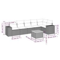 7-delige Loungeset met kussens poly rattan zwart - thumbnail