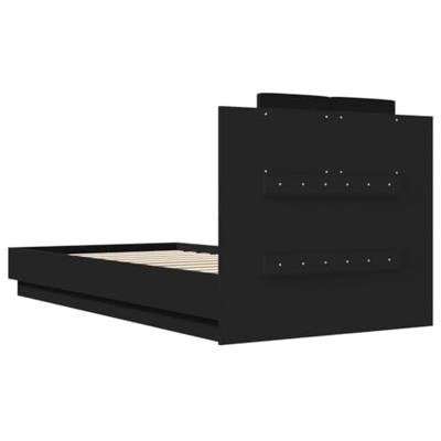 Bedframe met hoofdbord en LED-verlichting zwart 75x190 cm