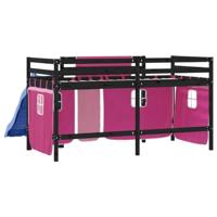 Kinderhoogslaper met gordijnen 80x200 cm grenenhout roze - thumbnail