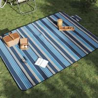 VidaXL Picknickkleed opvouwbaar gestreept 200x150 cm fluweel blauw wit - thumbnail
