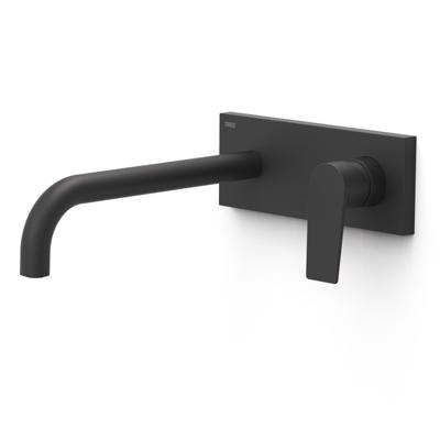 Wastafelmengkraan Inbouw Tres Project met Afdekplaat Gebogen Uitloop 24 cm en Hendel Mat Zwart Wastafelmengkraan Inbouw Tres Project met Afdekplaat Gebogen Uitloop 24 cm en Hendel Mat Zwart