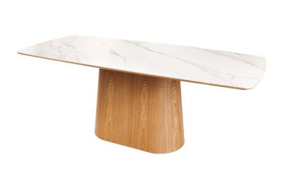 Design Eettafel UNIEK 200cm Wit Eiken Keramiek Marmeren Kolom Onderstel - 45142