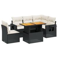 6-delige Loungeset met kussens poly rattan zwart - thumbnail