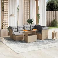 8-delige Loungeset met kussens poly rattan beige - thumbnail