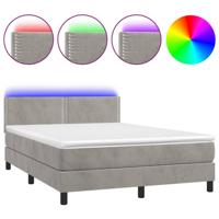 Boxspring met matras en LED fluweel lichtgrijs 140x190 cm - thumbnail