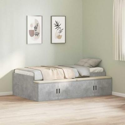 Opbergbedframe met opslag Betongrijs 80 x 200 cm Bewerkt hout