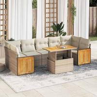 8-delige Loungeset met kussens poly rattan beige - thumbnail