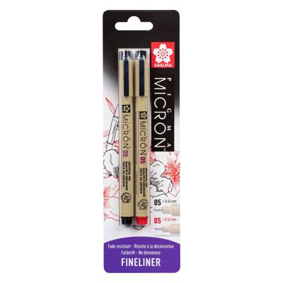 Sakura blisterkaart pigma micron 05 0,45 mm zwart, rood, 2st.
