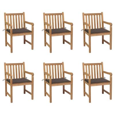 Tuinstoelen 6 st met taupe kussens massief teakhout