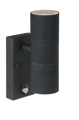 Lucide ARNE-LED IR - Wandspot / Wandlamp Binnen/Buiten - Ø 6,3 cm - LED - GU10 - 2x5W 2700K - IP44 - Beweging & dag/nacht sensor - Zwart
