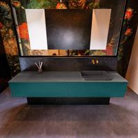 Badkamermeubelset Mondiaz Erin 200 cm met 2 Lades met RIDGE Wastafel Rechts Dark grey Zonder Kraangaten Greeploos Mat Smag - thumbnail