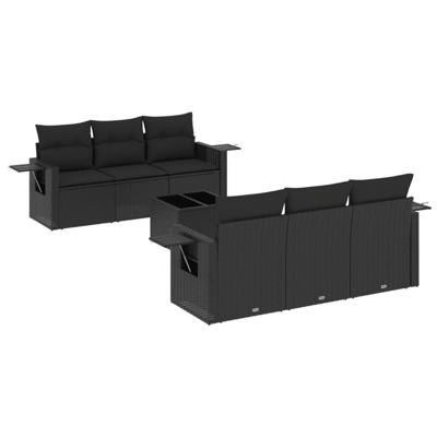 7-delige Loungeset met kussens poly rattan zwart - thumbnail