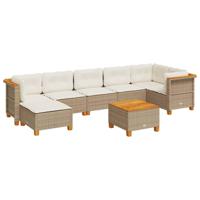 8-delige Loungeset met kussens poly rattan beige - thumbnail