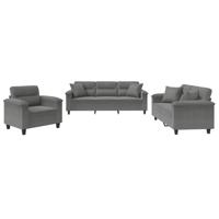 3-delige Loungeset met kussens microvezelstof donkergrijs - thumbnail