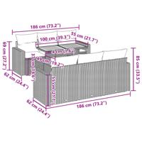 7-delige Loungeset met kussens poly rattan zwart - thumbnail