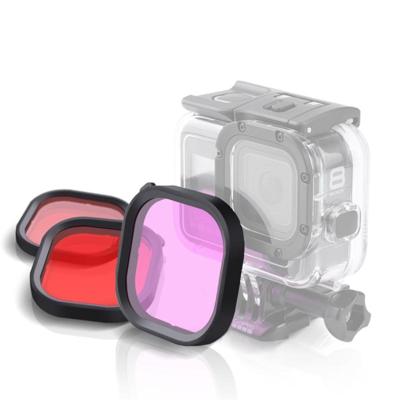 Roze paars rood 3 kleur vierkante behuizing duik lens filter Kits voor GoPro HERO8 zwart