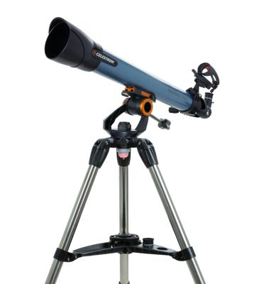 Celestron 22401 Inspire 70AZ Refractortelescoop met ingebouwde smartphone-adapter - met twee oculairs, 90° rechtopstaande beelddiagonaal, in hoogte verstelbaar statief en accessoirehouder, Blauw