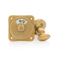 De Oude Deurklink WC rond draaiknop vrij-bezet messing getrommeld - thumbnail