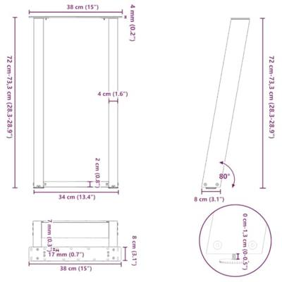 Console tafelpoten 2 st U-vormig 38x(72-73) cm staal wit - thumbnail