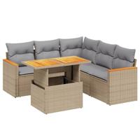 6-delige Loungeset met kussens poly rattan beige - thumbnail