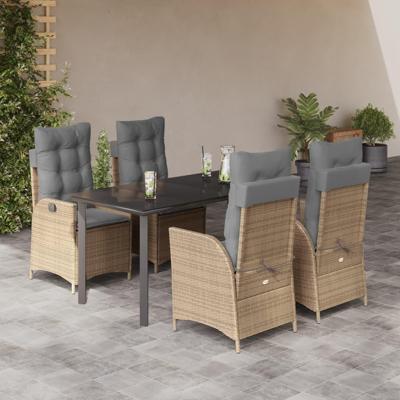 5-delige Tuinset met kussens poly rattan beige