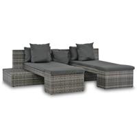 4-delige Loungeset met kussens poly rattan grijs - thumbnail