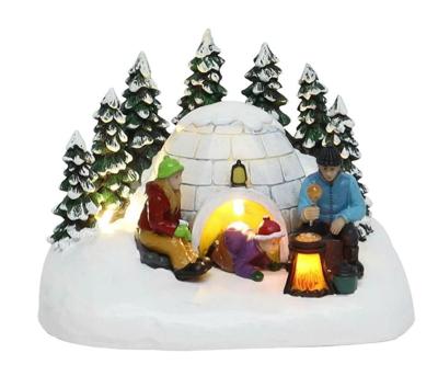Family with Iglo Preparing Meal with LED Polyresin 15cm Santaville - Santaville