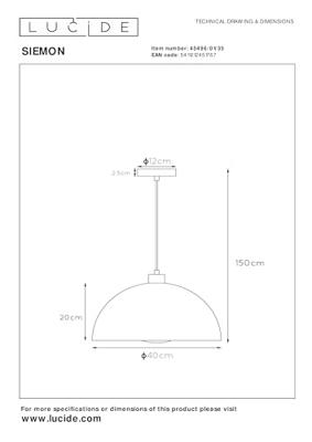 Lucide SIEMON - Hanglamp - Ø 40 cm - 1xE27 - Blauw