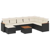 9-delige Loungeset met kussens poly rattan zwart - thumbnail