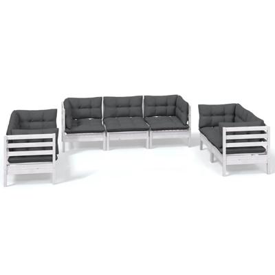 7-delige Loungeset met kussens massief grenenhout - thumbnail