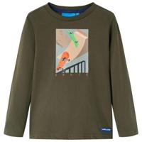 Kindershirt met lange mouwen skateboardprint 128 kakikleurig - thumbnail