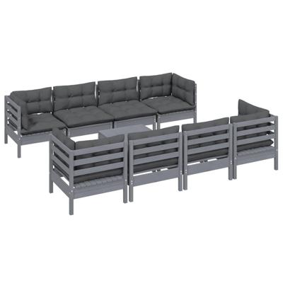 9-delige Loungeset met kussens massief grenenhout - thumbnail