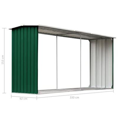 VidaXL Haardhoutschuur 330x92x153 cm gegalvaniseerd staal groen