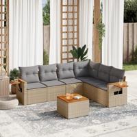 7-delige Loungeset met kussens poly rattan beige - thumbnail