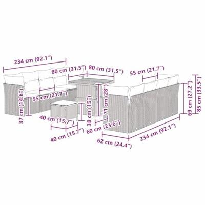 Tuinbankenset 11 pcs Grijs poly rattan