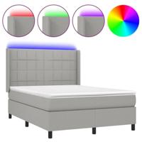 Boxspring met matras en LED stof lichtgrijs 140x200 cm - thumbnail