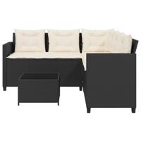 Tuinbank met tafel en kussens L-vormig poly rattan zwart - thumbnail