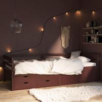 Bedframe met lades en kast grenenhout donkerbruin 90x200 cm - thumbnail
