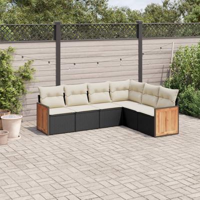 6-delige Loungeset met kussens poly rattan zwart - thumbnail