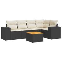 6-delige Loungeset met kussens poly rattan zwart - thumbnail