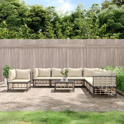 9-delige Loungeset met kussens poly rattan antracietkleurig