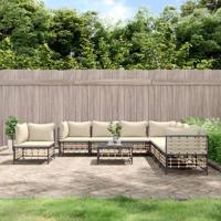9-delige Loungeset met kussens poly rattan antracietkleurig - thumbnail
