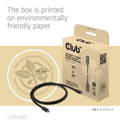 club3D Thunderbolt-kabel Thunderbolt (USB-C) stekker 1.00 m Zwart CAC-2501 - thumbnail