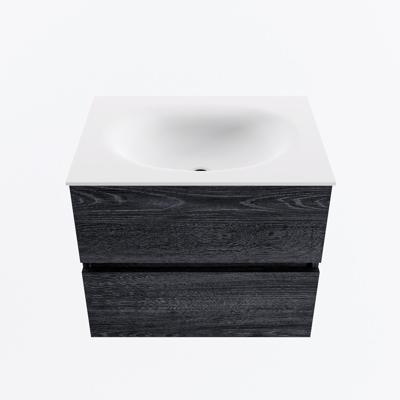 MONDIAZ VICA 60cm badmeubel onderkast Antracite 2 lades. Wastafel MOON midden 1 kraangat, kleur Talc.