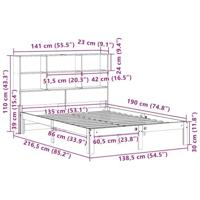 Bed met boekenkast zonder matras grenenhout wasbruin 135x190 cm - thumbnail
