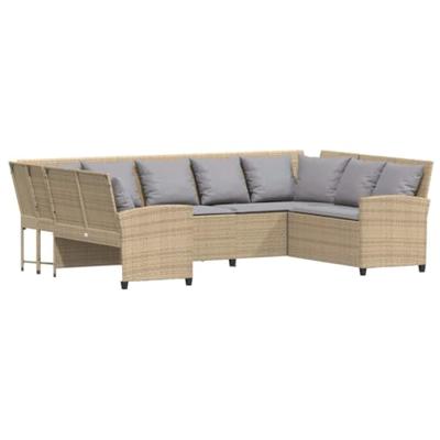 Tuinbank met kussens poly rattan beige